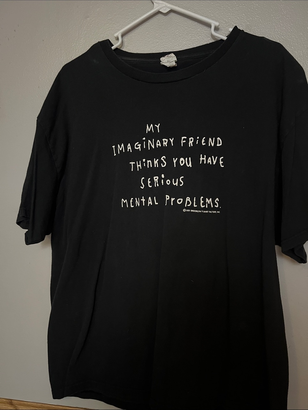 Black Graphic Tee with White Text - 'My Imaginary Friend'